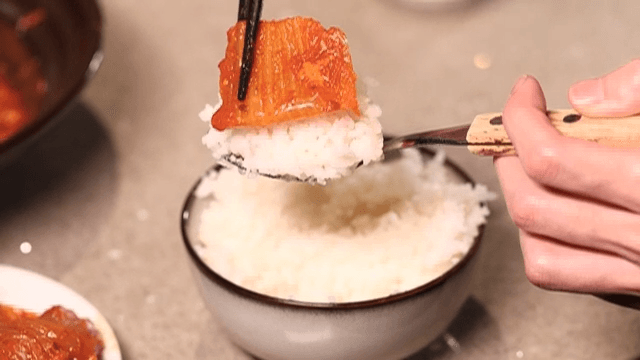 Kimchi stew served over white rice