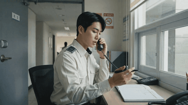 Security guard on phone