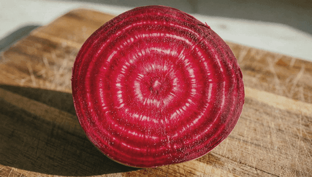 나무 도마 위의 신선한 비트