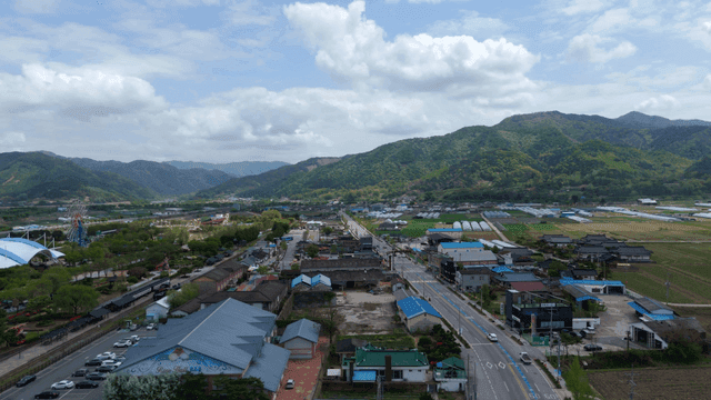 View of village with mountain view