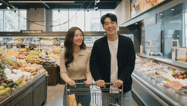 Couple shopping in a grocery store