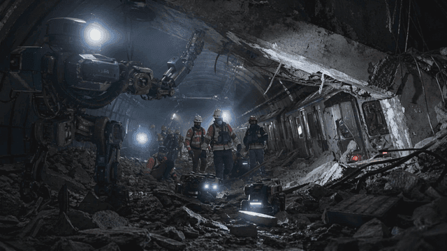 Rescue operation in a collapsed tunnel