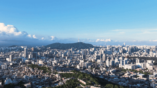 Sprawling cityscape with distant mountains