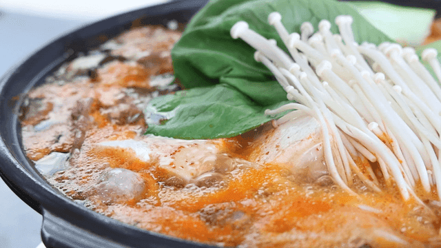 Tofu stew boiling in pot