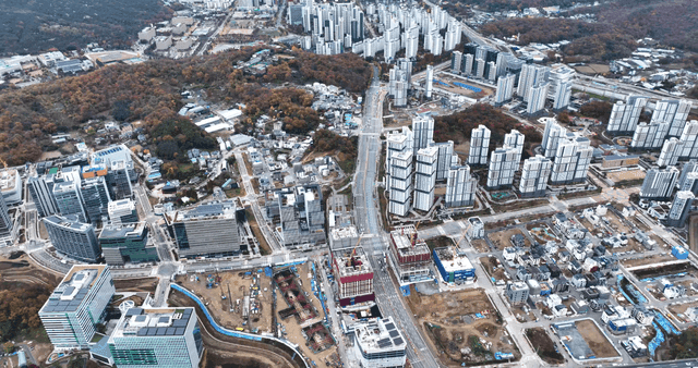 Panoramic view of new city where city and forest meet