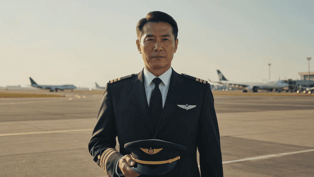 Air Force pilot standing on airport runway