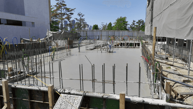 Construction site with concrete foundation