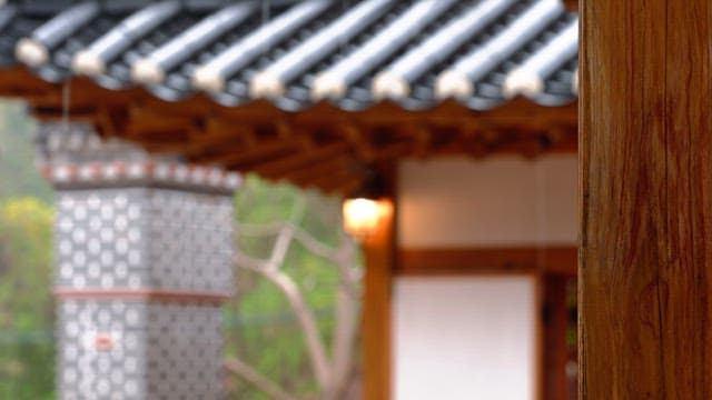 Peaceful traditional roofs of Hanok on a rainy day