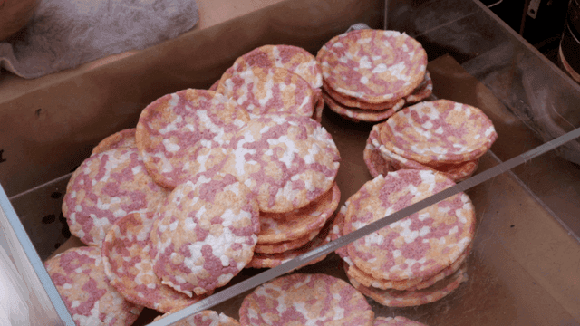 Colorful rice crackers in a box