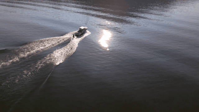 Water skiing on a tranquil lake