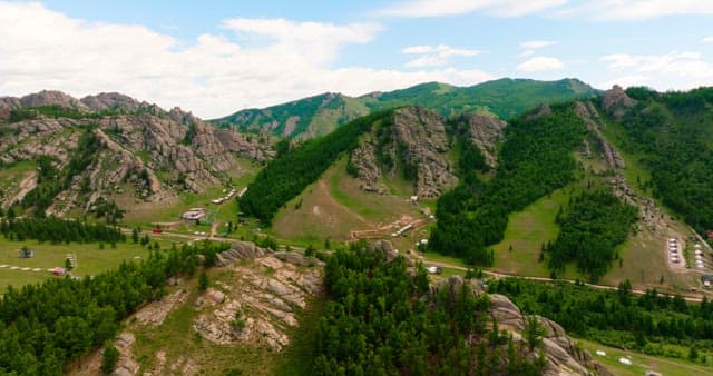 Mountainous landscape with green valleys