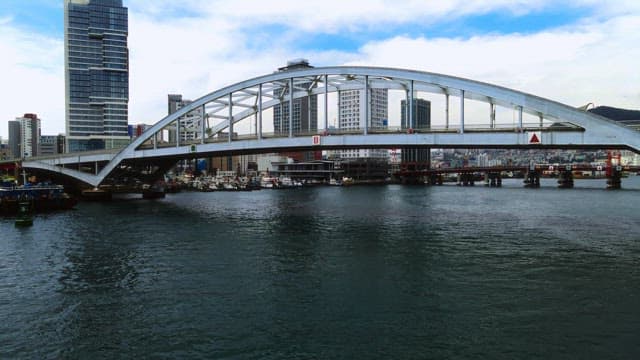 Cityscape with Modern Bridge over Water