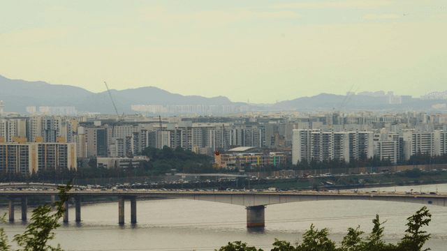 Seoul cityscape with a bridge over the Han River