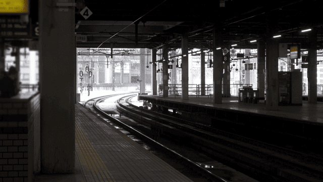 A quiet train station on a snowy day
